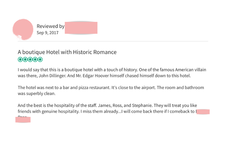 Hotel Review Screenshot