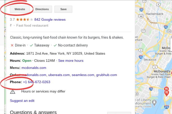 Google My Business for hotels contact information