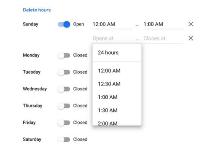 Google My Business for Hotels Operational Hours 2