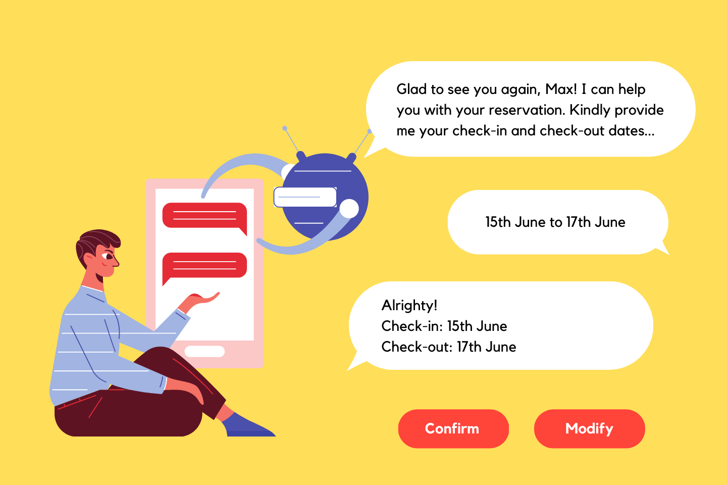 hotel guests talking on phone via webchat and guest messaging